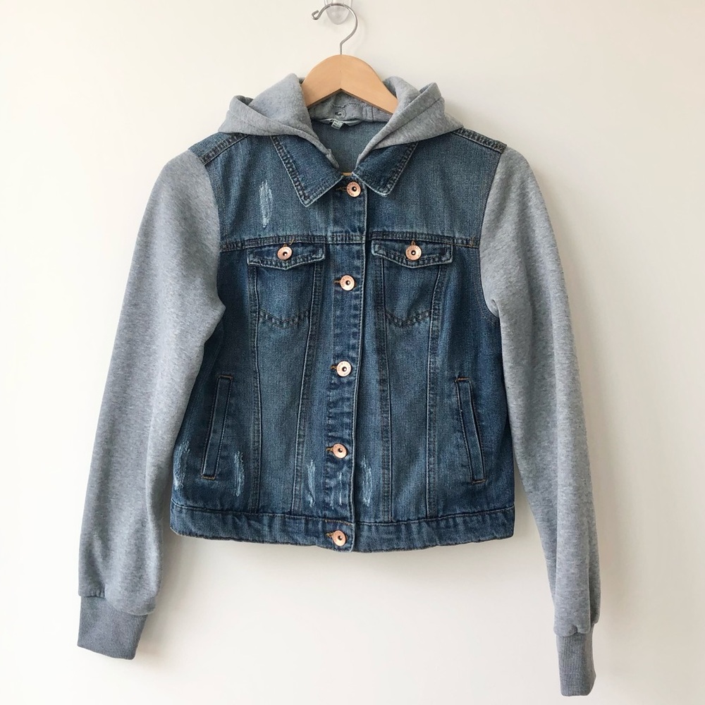 CI SONO Born To Love You Hooded Destress Denim Jacket - Size L
